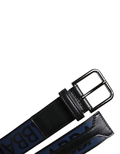 Dolce & Gabbana Black Blue Polyester Printed Metal Buckle Belt