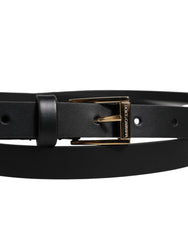 Dolce & Gabbana Black Calfskin Classic Metal Logo Buckle Belt