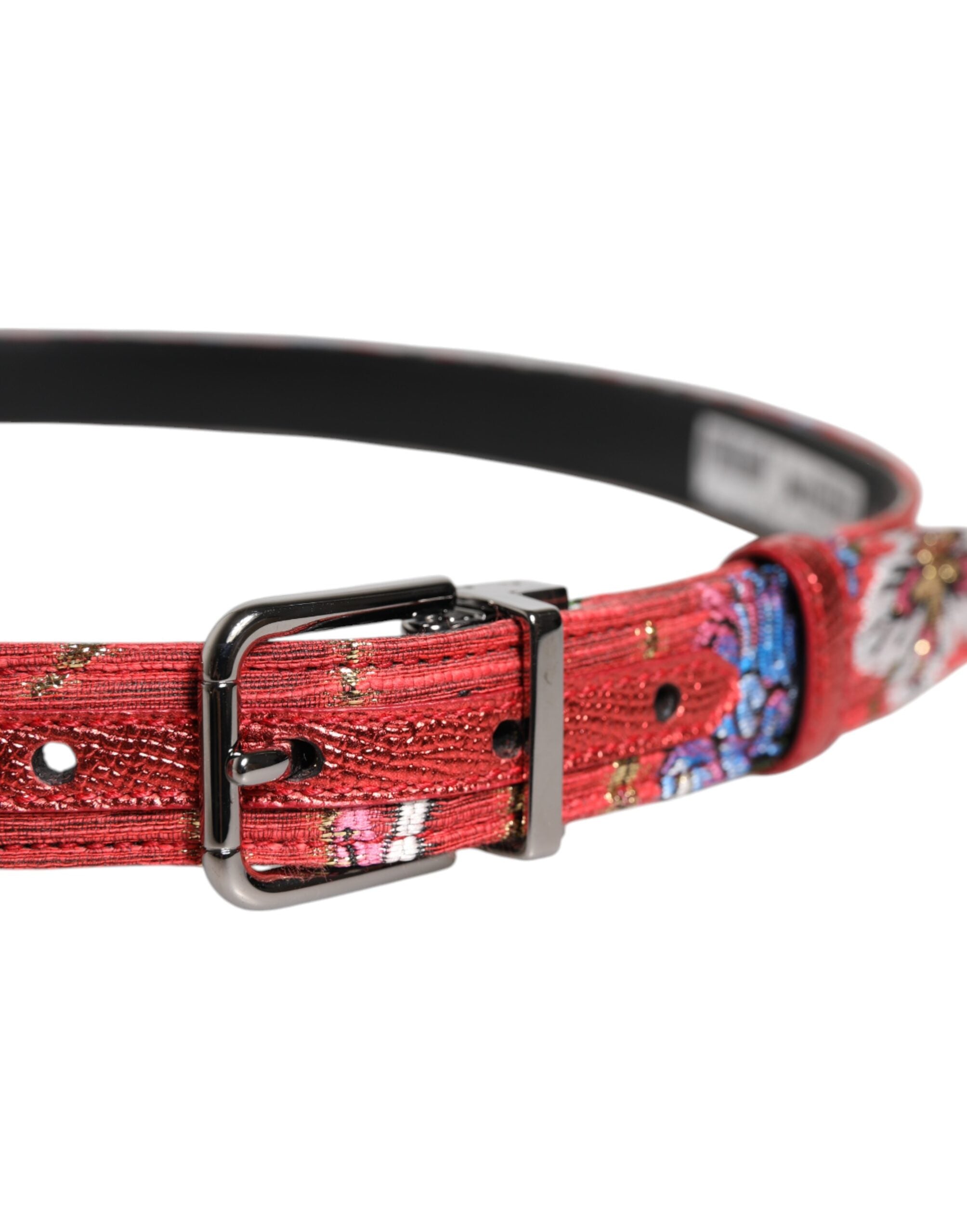 Dolce & Gabbana Red Floral DG Embellished Metal Buckle Belt