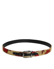 Dolce & Gabbana Gold Floral Jacquard Leather Metal Buckle Belt