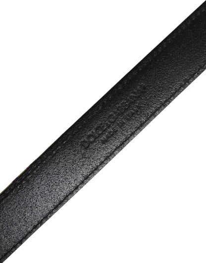 Dolce & Gabbana Gold Floral Jacquard Leather Metal Buckle Belt