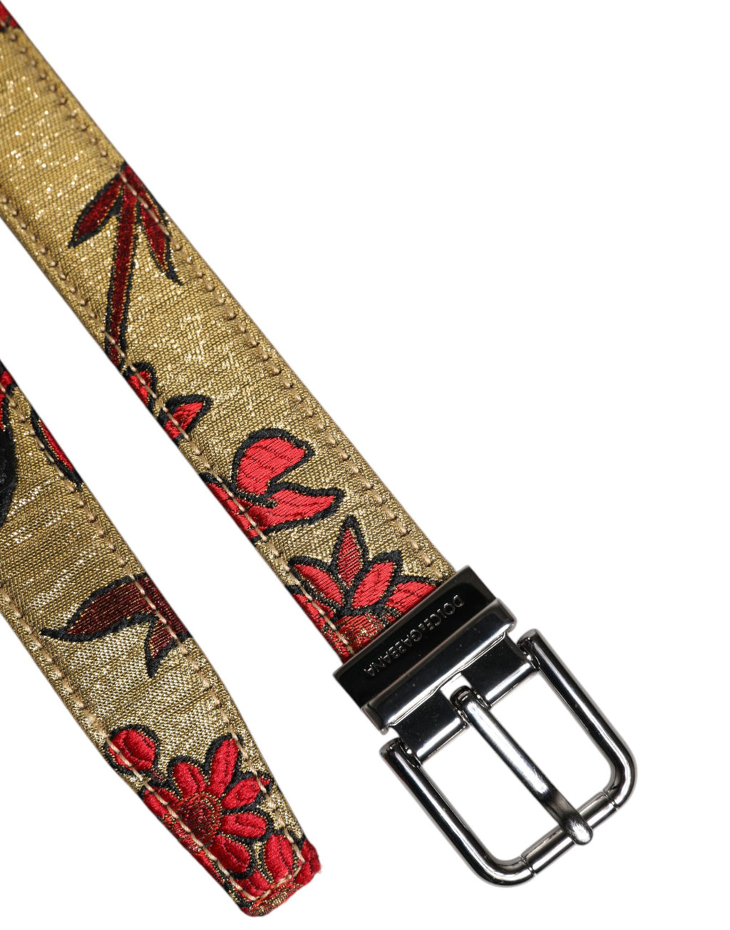 Gullfarget blomsterjacquard skinnbelte med metallspenne