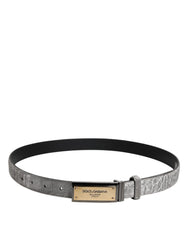 Dolce & Gabbana Silver Classic Gold Logo Plaque Buckle Belt