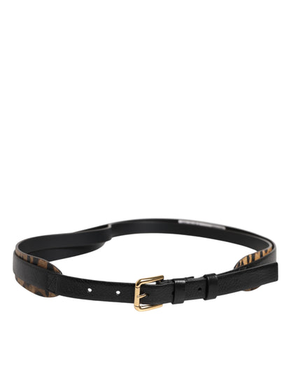 Dolce & Gabbana Black Leopard Classic Gold Metal Buckle Belt