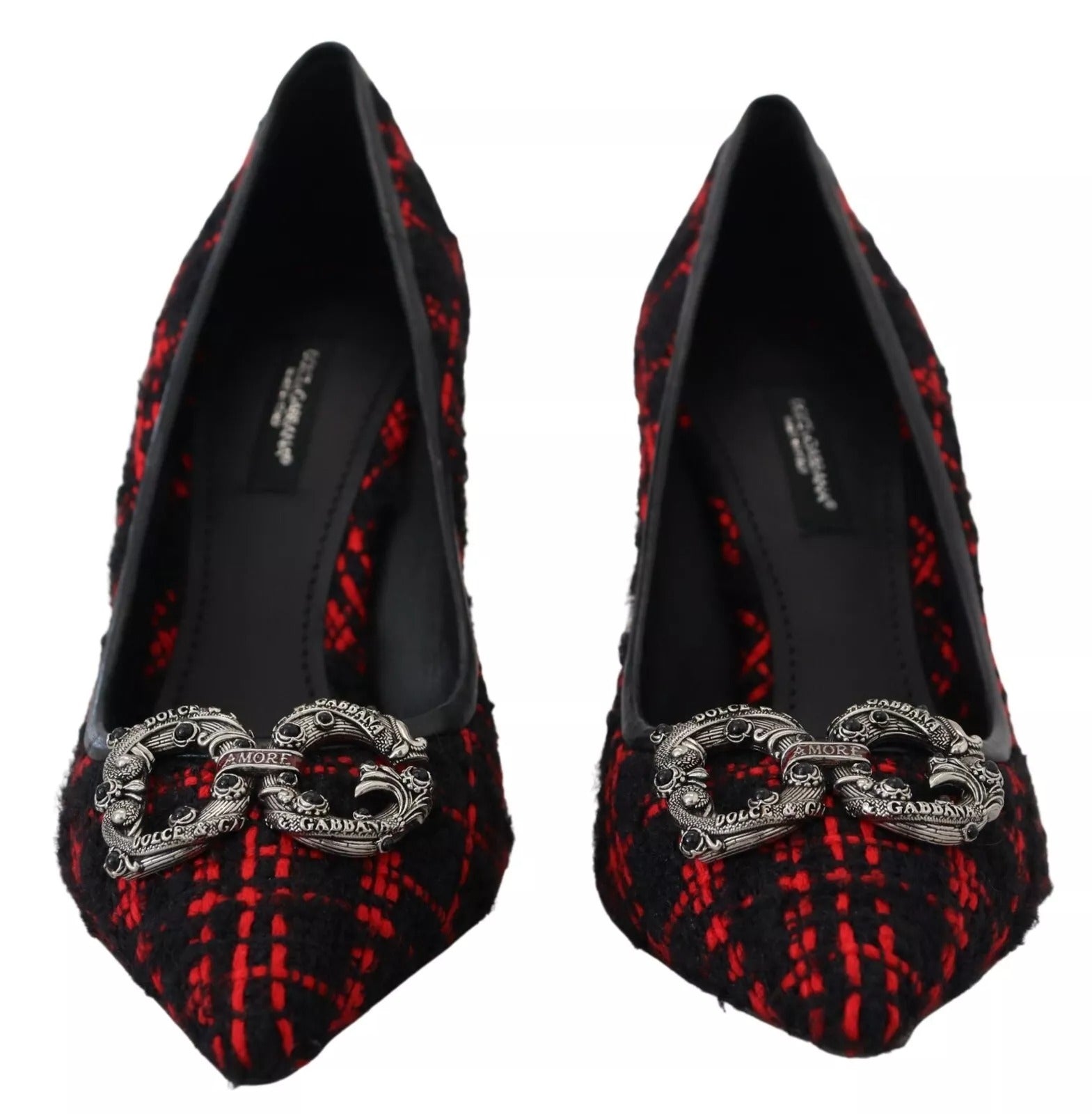 Röd Svart Tweed DG Amore Klackar Pumps Skor