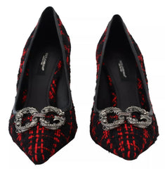 Dolce & Gabbana Red Black Tweed DG Amore Heels Pumps Shoes