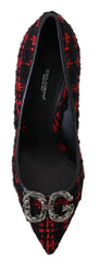 Dolce & Gabbana Red Black Tweed DG Amore Heels Pumps Shoes