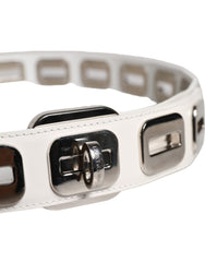 Dolce & Gabbana White Leather Gold Tone Rotating Buckle Belt