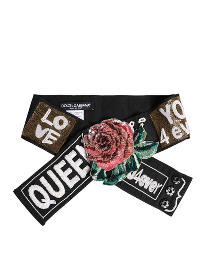 Dolce & Gabbana Black Stretch Multicolor Embellished Waist Belt