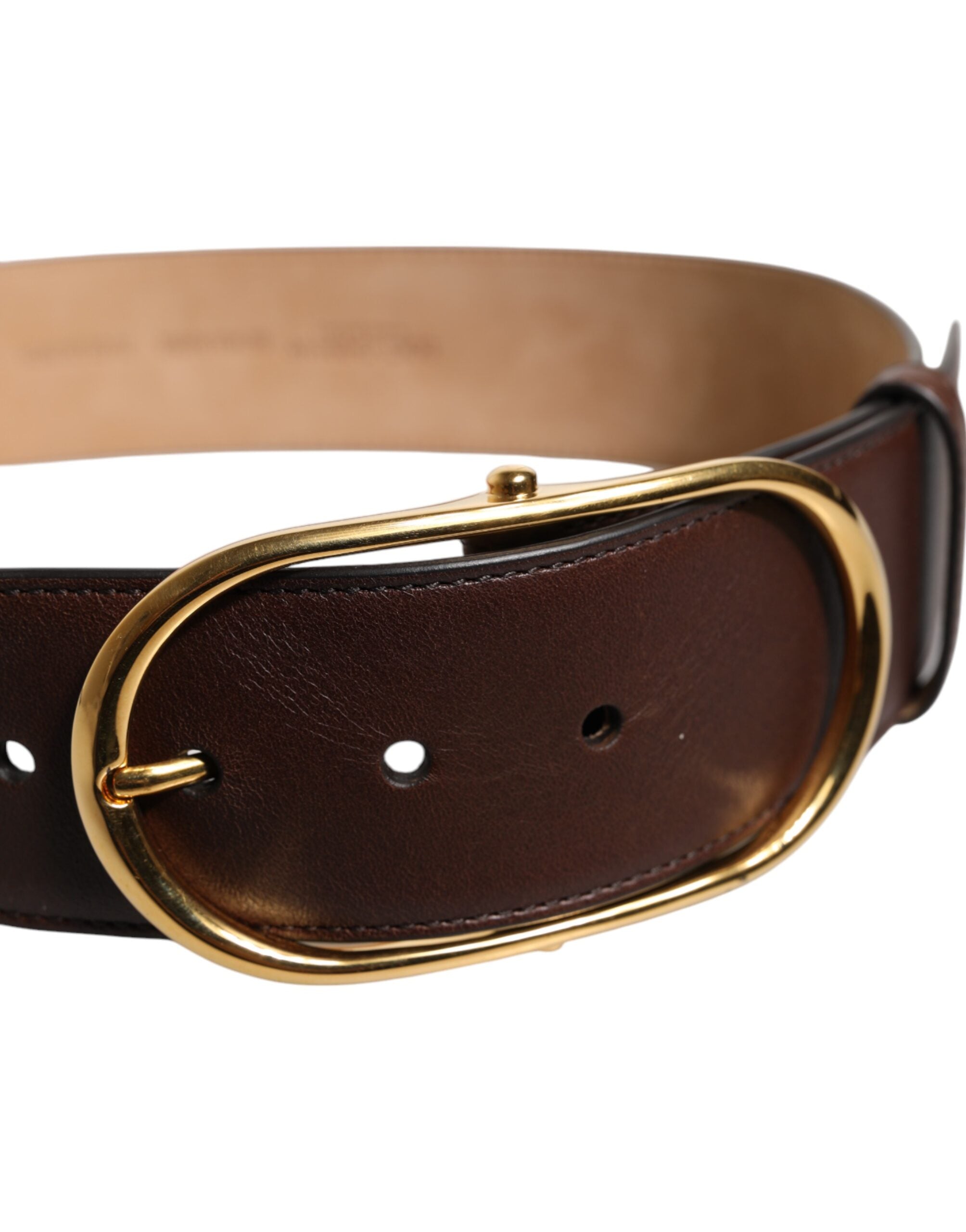 Dolce & Gabbana Brown Logo Engraved Metal Waist Buckle Belt