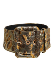 Dolce & Gabbana Gold Spotted Jacquard Fabric Wide Waist Belt