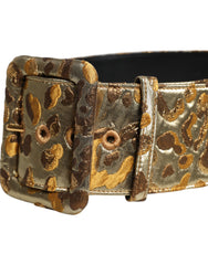 Dolce & Gabbana Gold Spotted Jacquard Fabric Wide Waist Belt