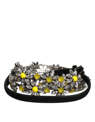 Dolce & Gabbana Black Leather Daisy Crystal Embellish Waist Belt