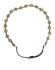 Dolce & Gabbana Black Leather Daisy Crystal Embellish Waist Belt