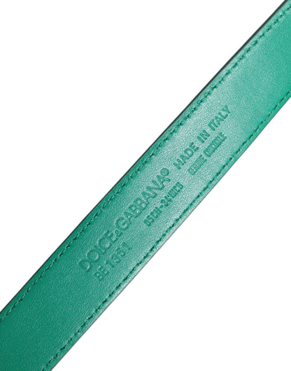 Dolce & Gabbana Green Leather Logo Metal Waist Buckle Belt