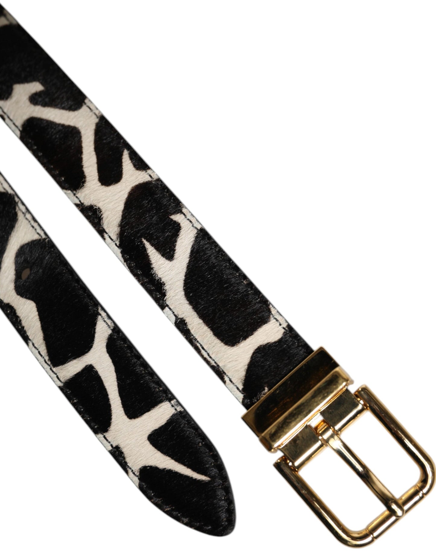 Dolce & Gabbana Brown White Pony Leather Metal Buckle Belt