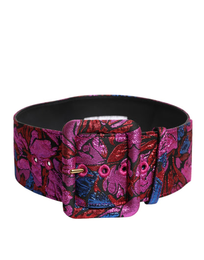 Dolce & Gabbana Multicolor Floral Jacquard Lurex Wide Waist Buckle Belt
