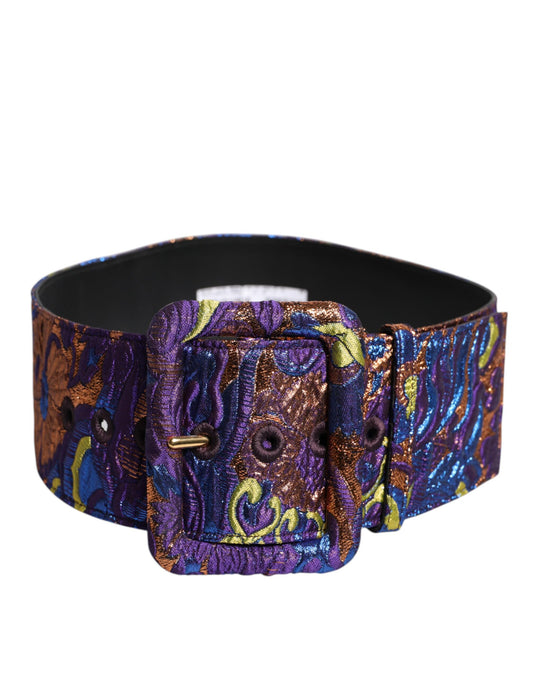 Dolce & Gabbana Multicolor Floral Jacquard Lurex Wide Waist Buckle Belt
