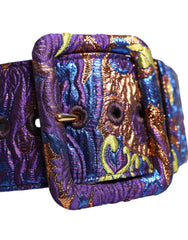 Dolce & Gabbana Multicolor Floral Jacquard Lurex Wide Waist Buckle Belt