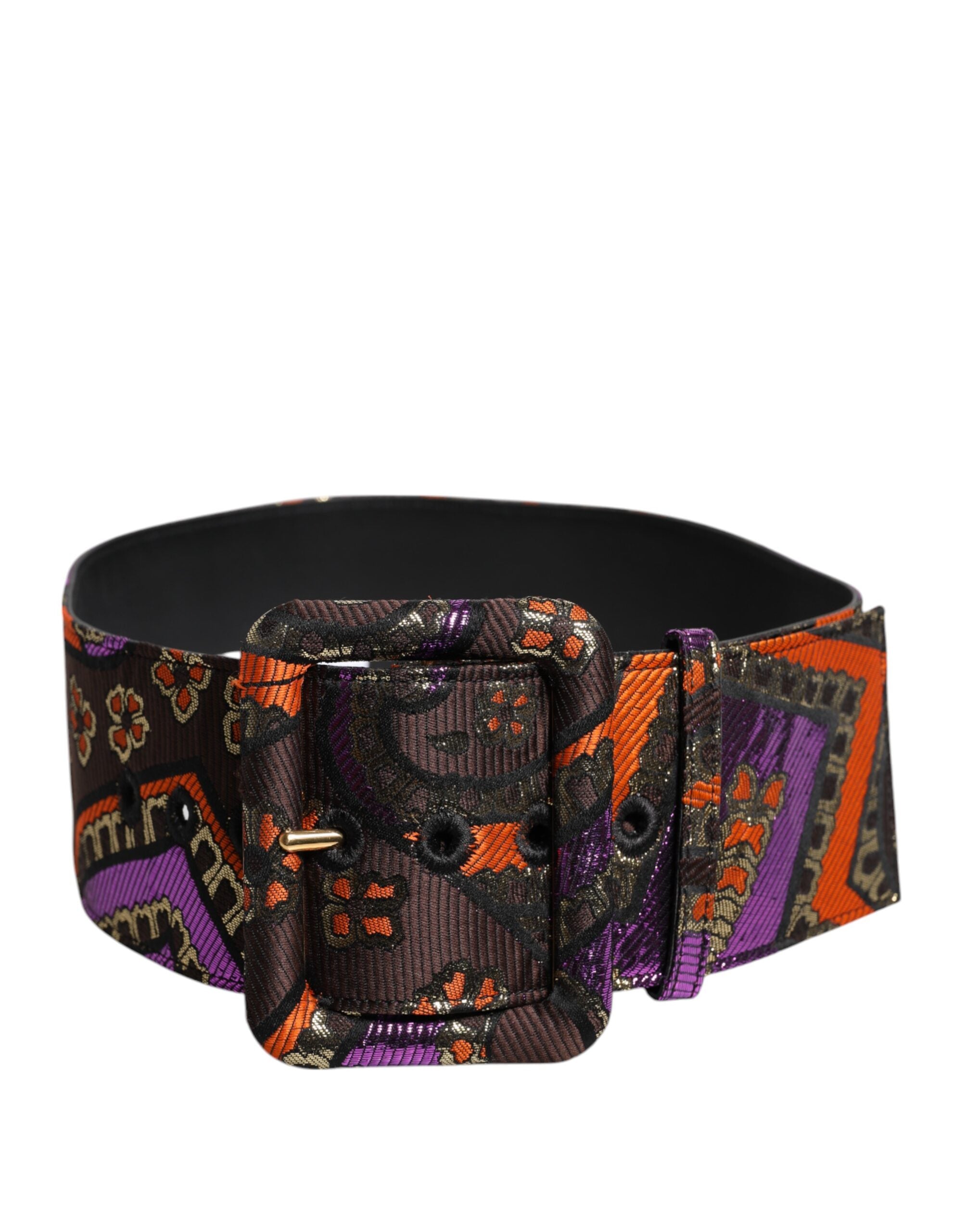 Dolce & Gabbana Multicolor Floral Jacquard Lurex Wide Waist Buckle Belt
