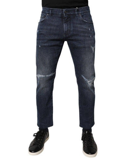 Dolce &amp; Gabbana Blå Bomullsstretch Skinny Herrjeans