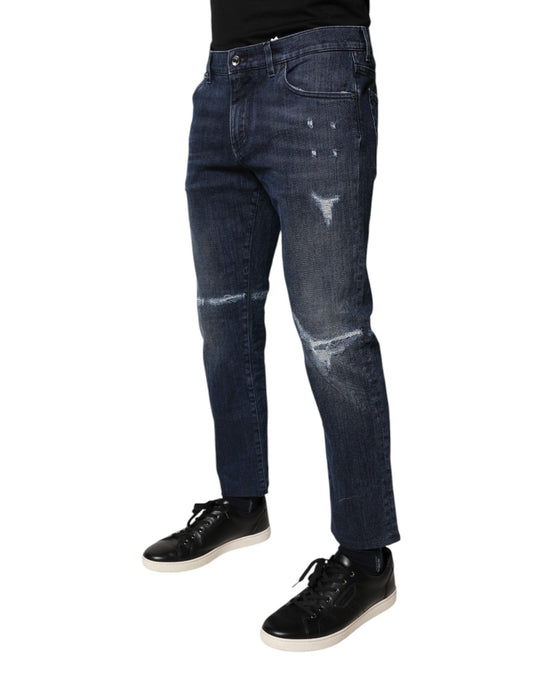Dolce &amp; Gabbana Blå Bomullsstretch Skinny Herrjeans