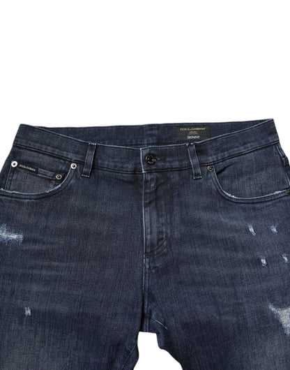 Dolce &amp; Gabbana Blå Bomullsstretch Skinny Herrjeans
