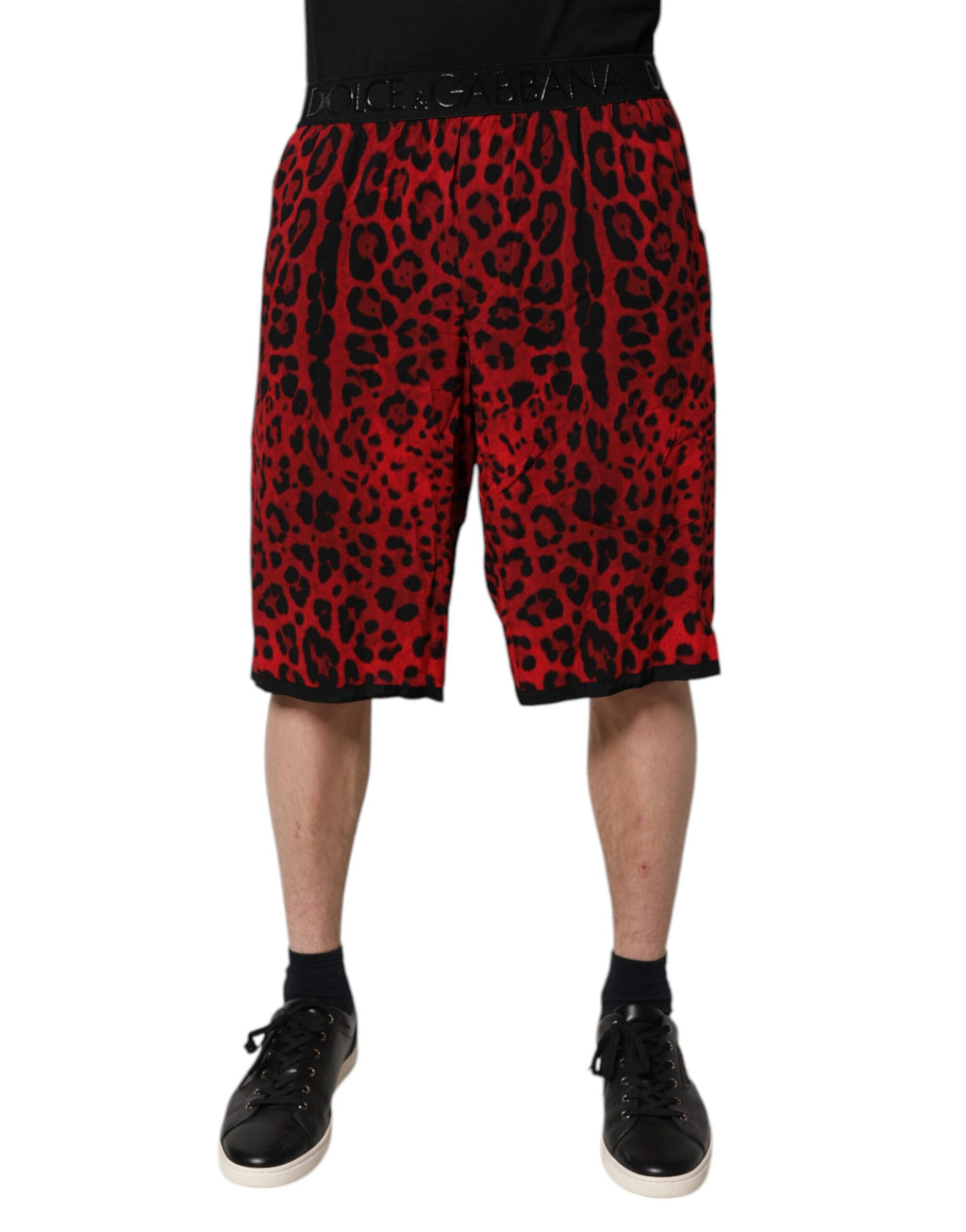 Röda leopardmönstrade viskosbermudashorts