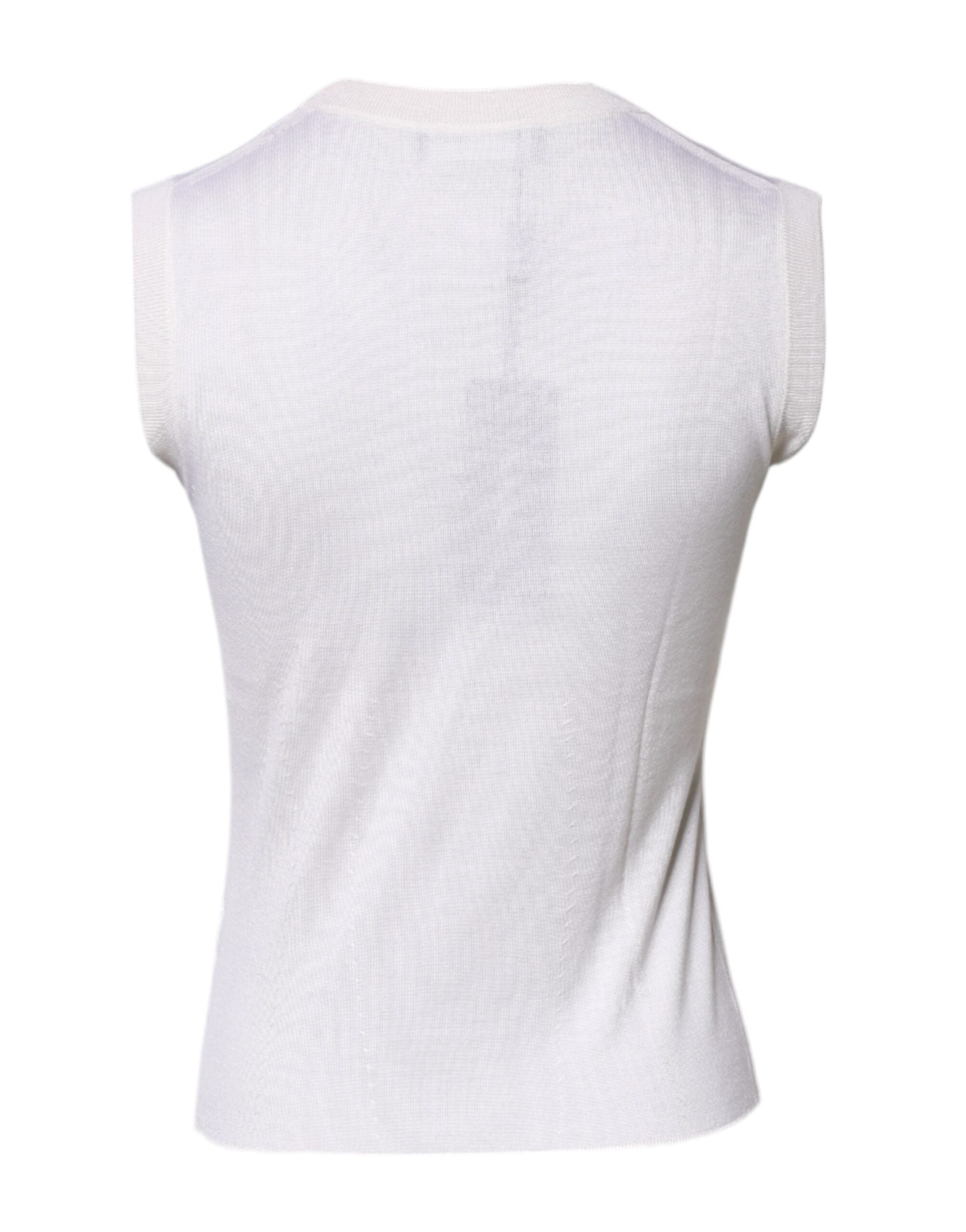 Dolce & Gabbana White Sleeveless Cashmere Round Neck Tank Top
