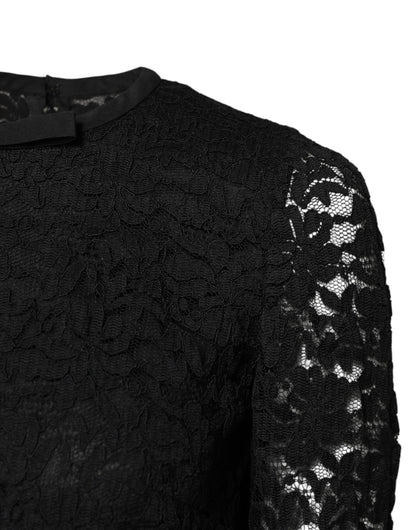 Dolce &amp; Gabbana svart blondetopp med rund hals og lange ermer