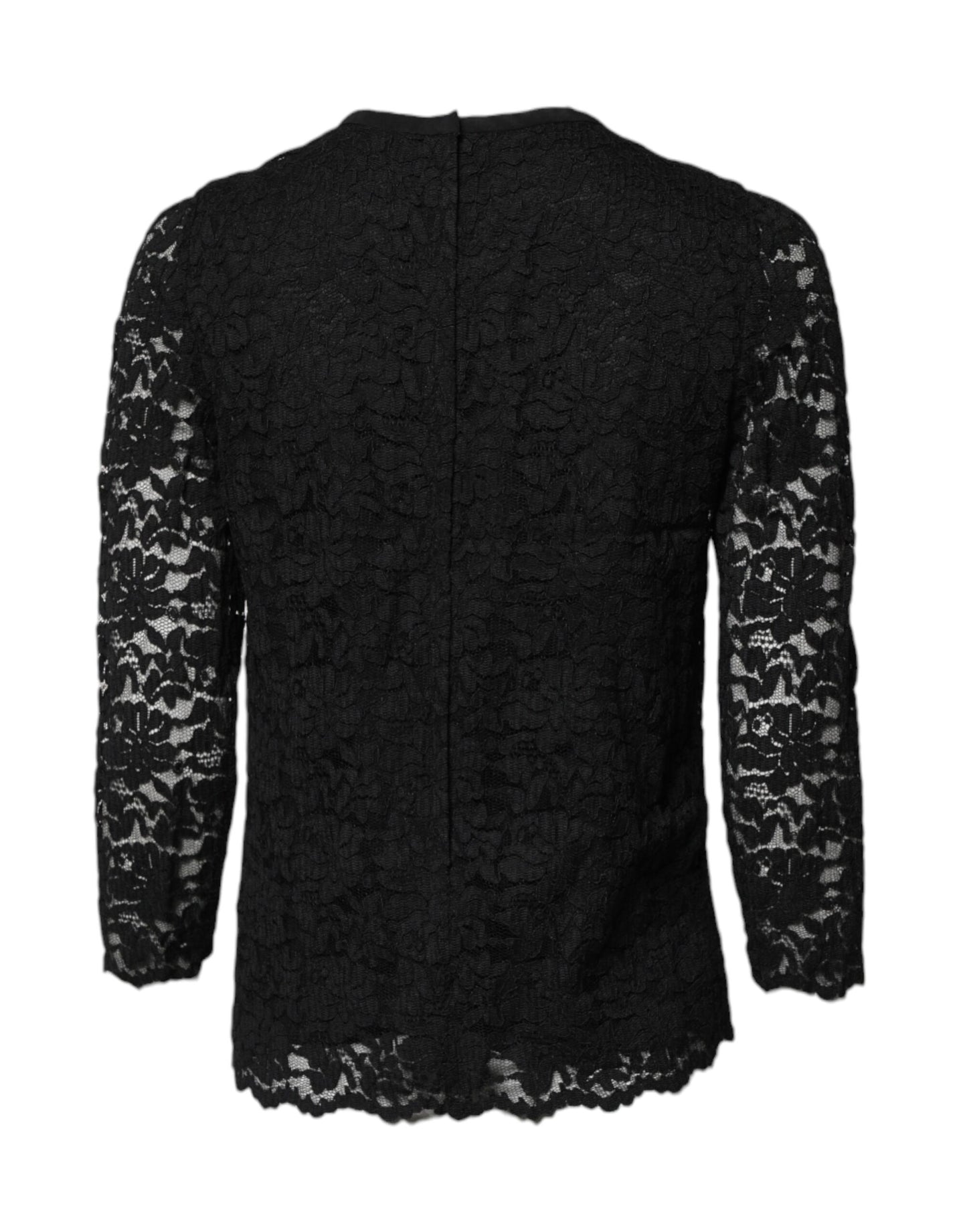 Dolce &amp; Gabbana svart blondetopp med rund hals og lange ermer