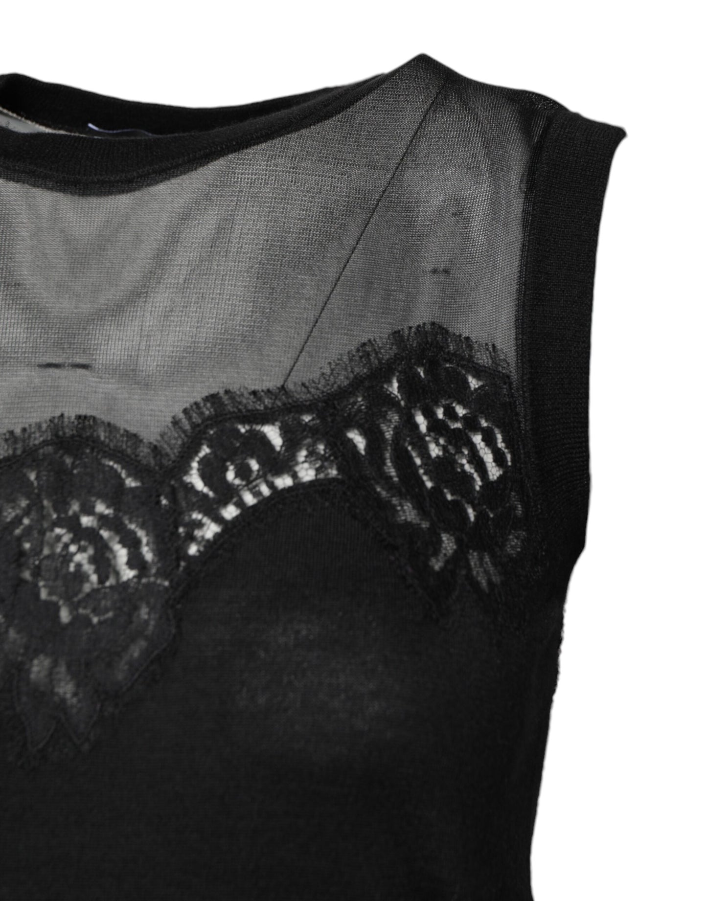 Dolce &amp; Gabbana Svart Spets Transparent Rundringad Ärmlös Topp
