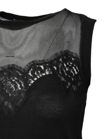 Dolce &amp; Gabbana Svart Spets Transparent Rundringad Ärmlös Topp