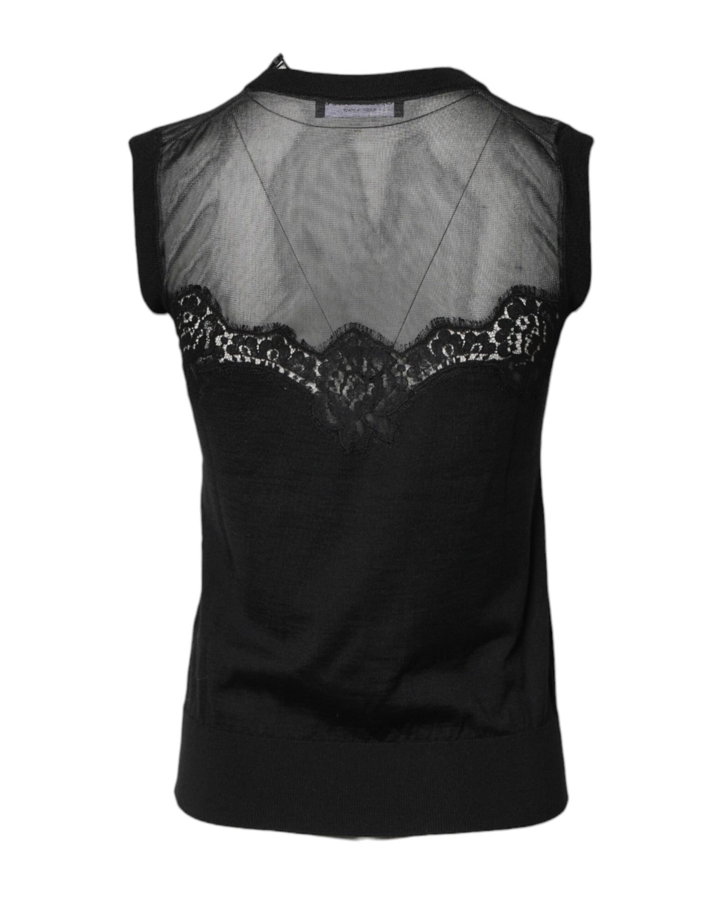 Dolce &amp; Gabbana Svart Spets Transparent Rundringad Ärmlös Topp