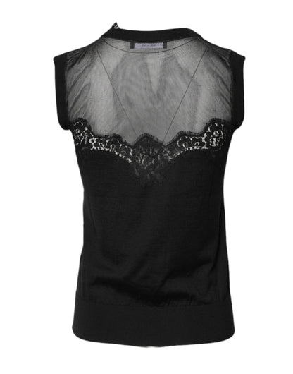 Dolce &amp; Gabbana Svart Spets Transparent Rundringad Ärmlös Topp