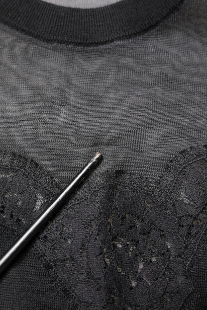Dolce &amp; Gabbana Svart Spets Transparent Rundringad Ärmlös Topp
