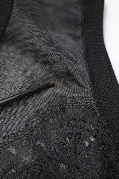 Dolce &amp; Gabbana Svart Spets Transparent Rundringad Ärmlös Topp