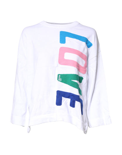 Love Moschino Vit T-shirt med långa ärmar i bomull och grafiskt tryck