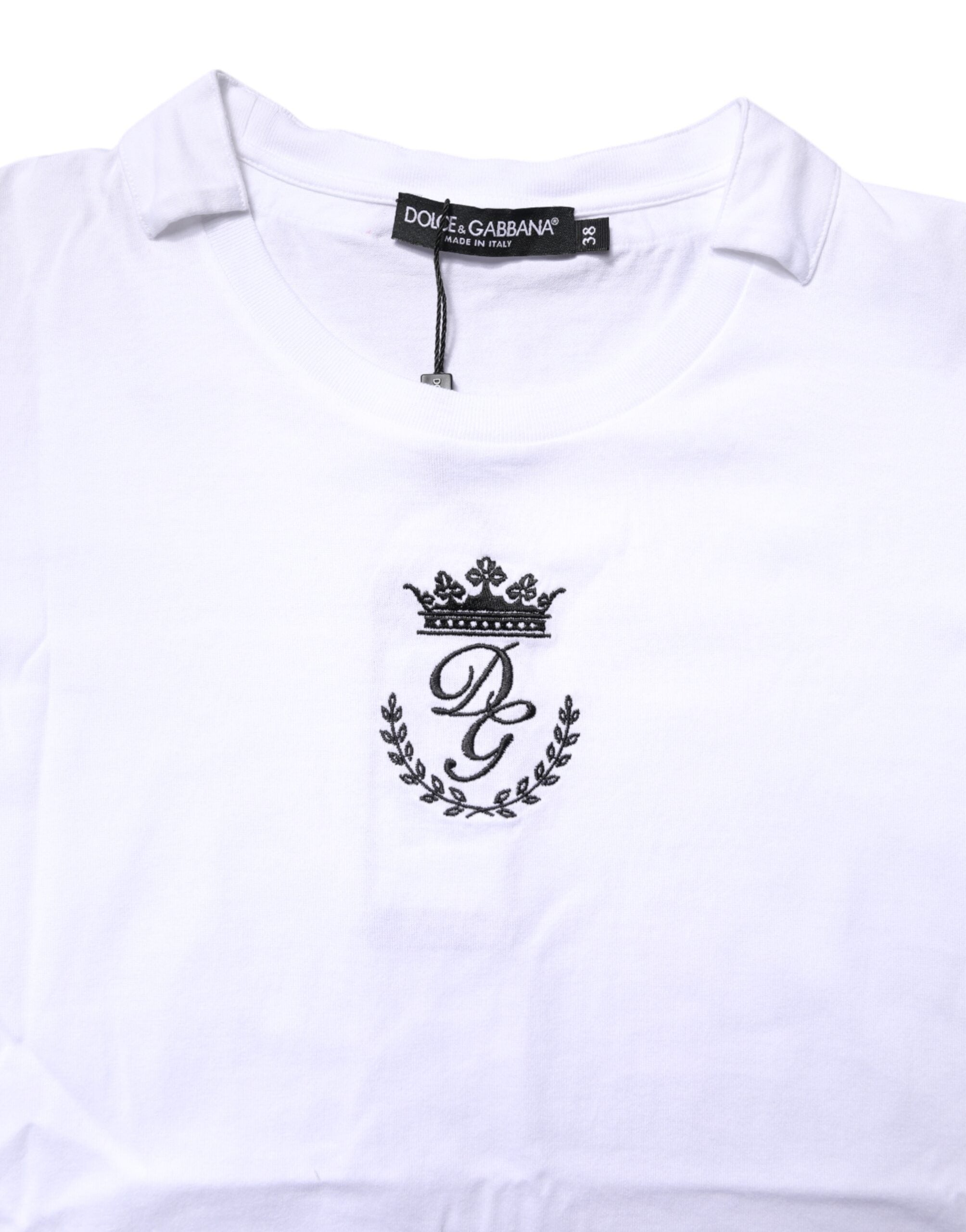 Dolce & Gabbana White Logo Crown Cotton Crew Neck T-shirt