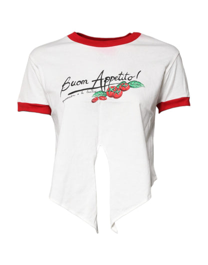 Dolce &amp; Gabbana Vit Mönstrad Rundhalsad Cropped Topp T-shirt