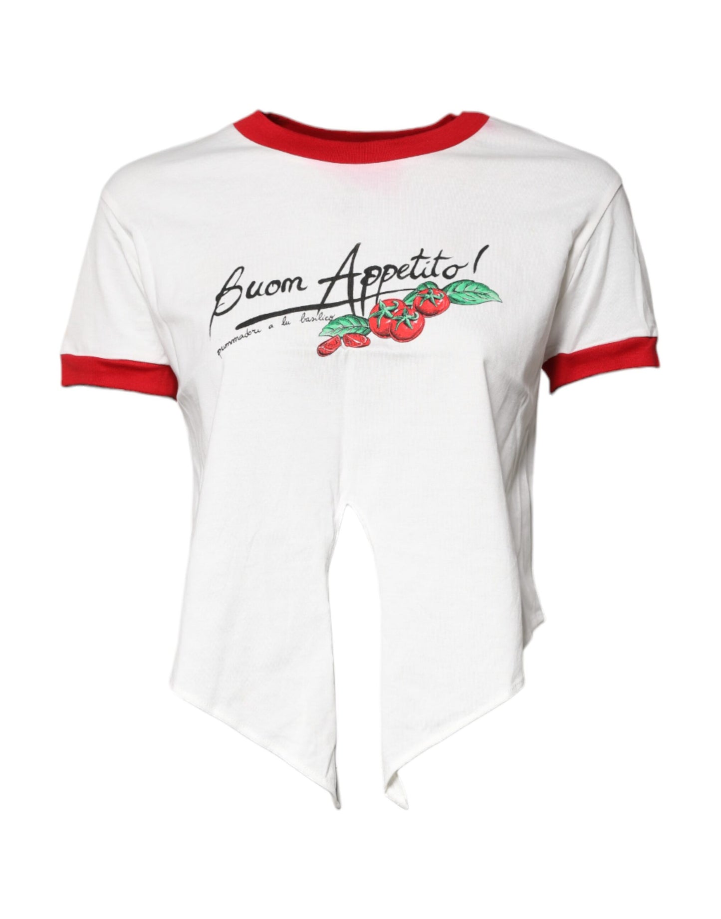 Dolce &amp; Gabbana Vit Mönstrad Rundhalsad Cropped Topp T-shirt