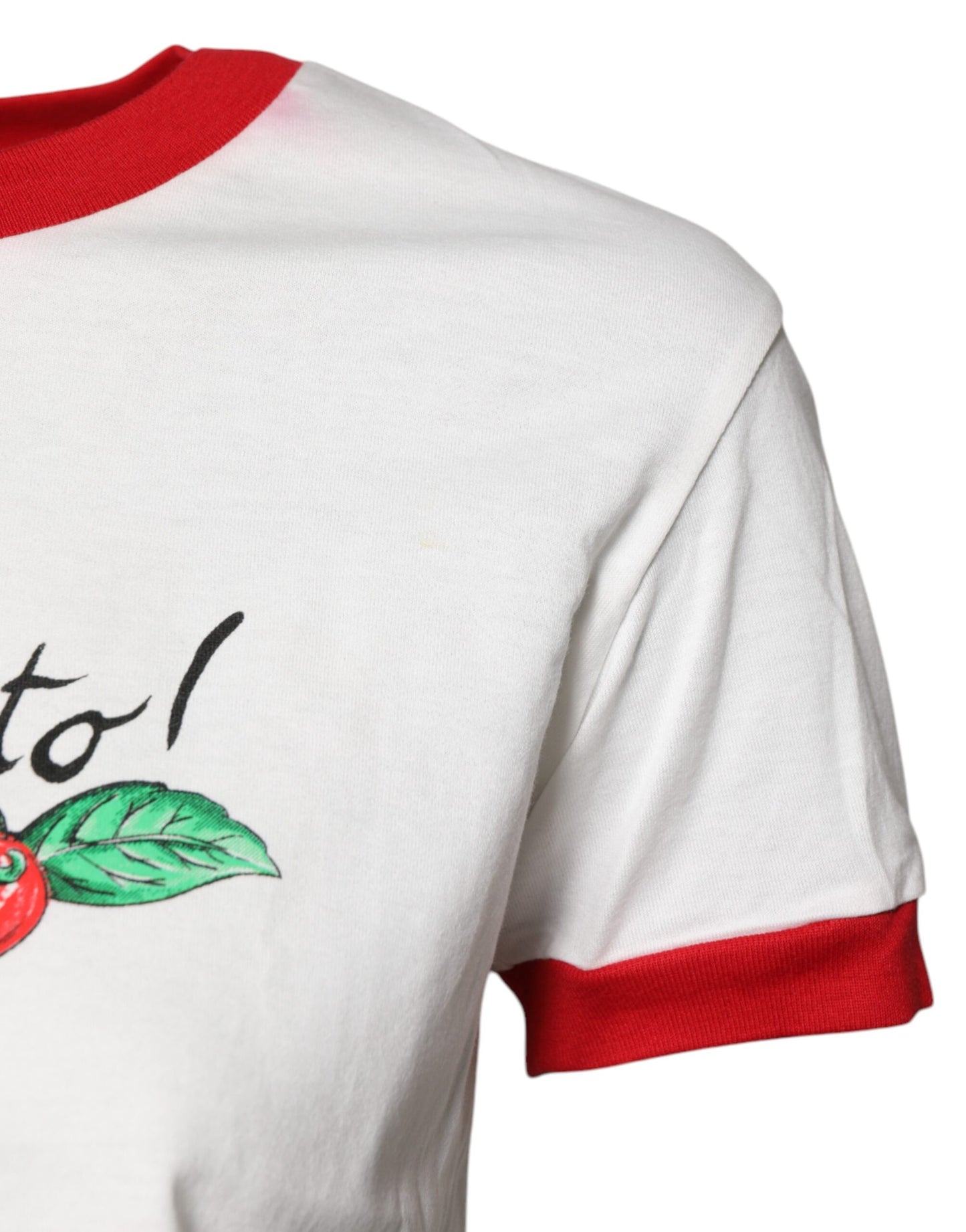 Dolce &amp; Gabbana Vit Mönstrad Rundhalsad Cropped Topp T-shirt