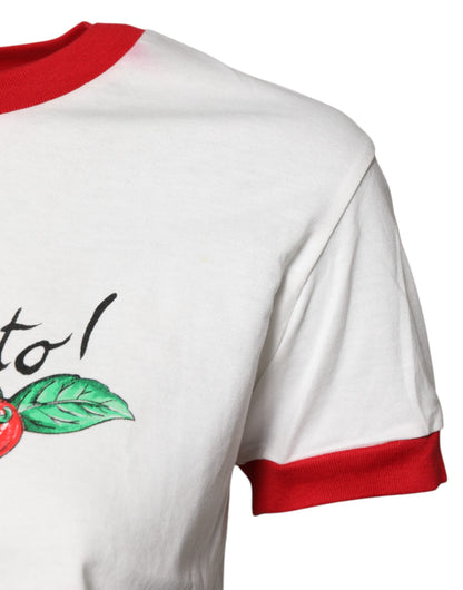 Dolce &amp; Gabbana Vit Mönstrad Rundhalsad Cropped Topp T-shirt