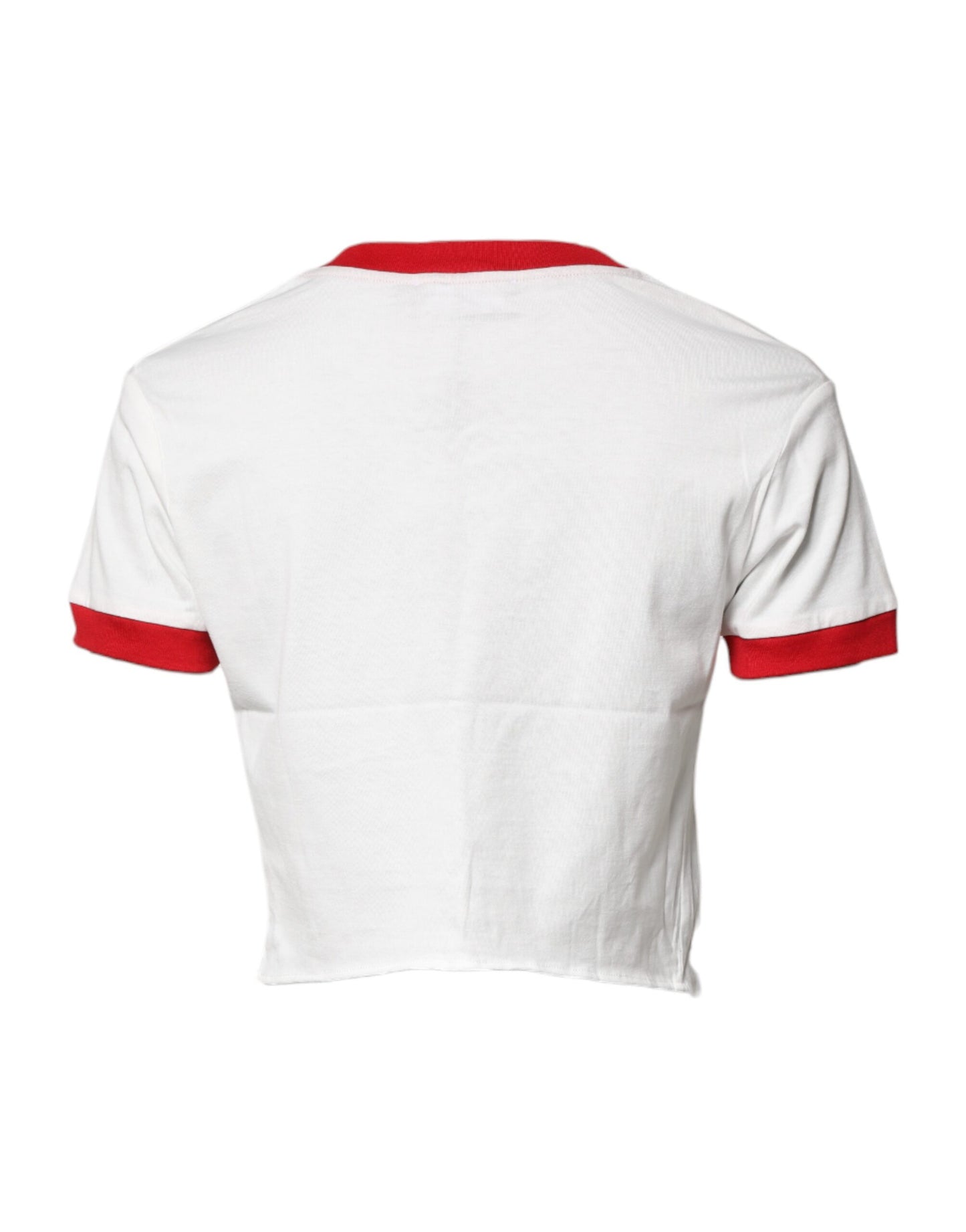 Dolce &amp; Gabbana Vit Mönstrad Rundhalsad Cropped Topp T-shirt