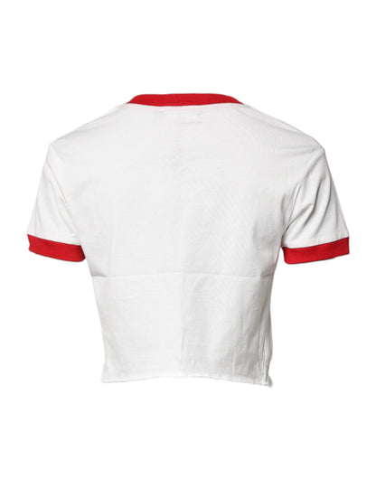 Dolce &amp; Gabbana Vit Mönstrad Rundhalsad Cropped Topp T-shirt