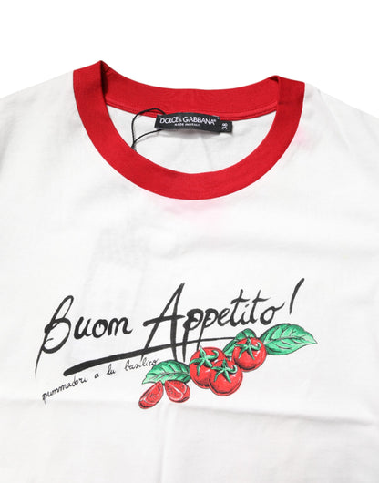 Dolce &amp; Gabbana Vit Mönstrad Rundhalsad Cropped Topp T-shirt
