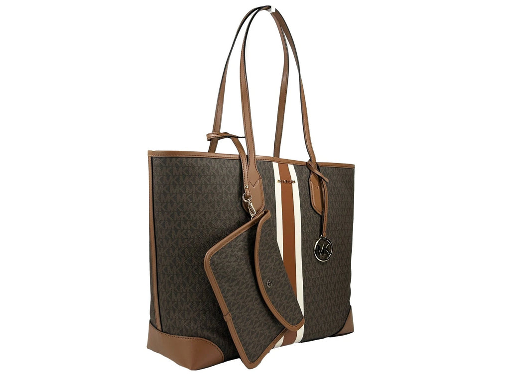 Eva Large Stripe Travel Tote Bag Plus Pouch Brown