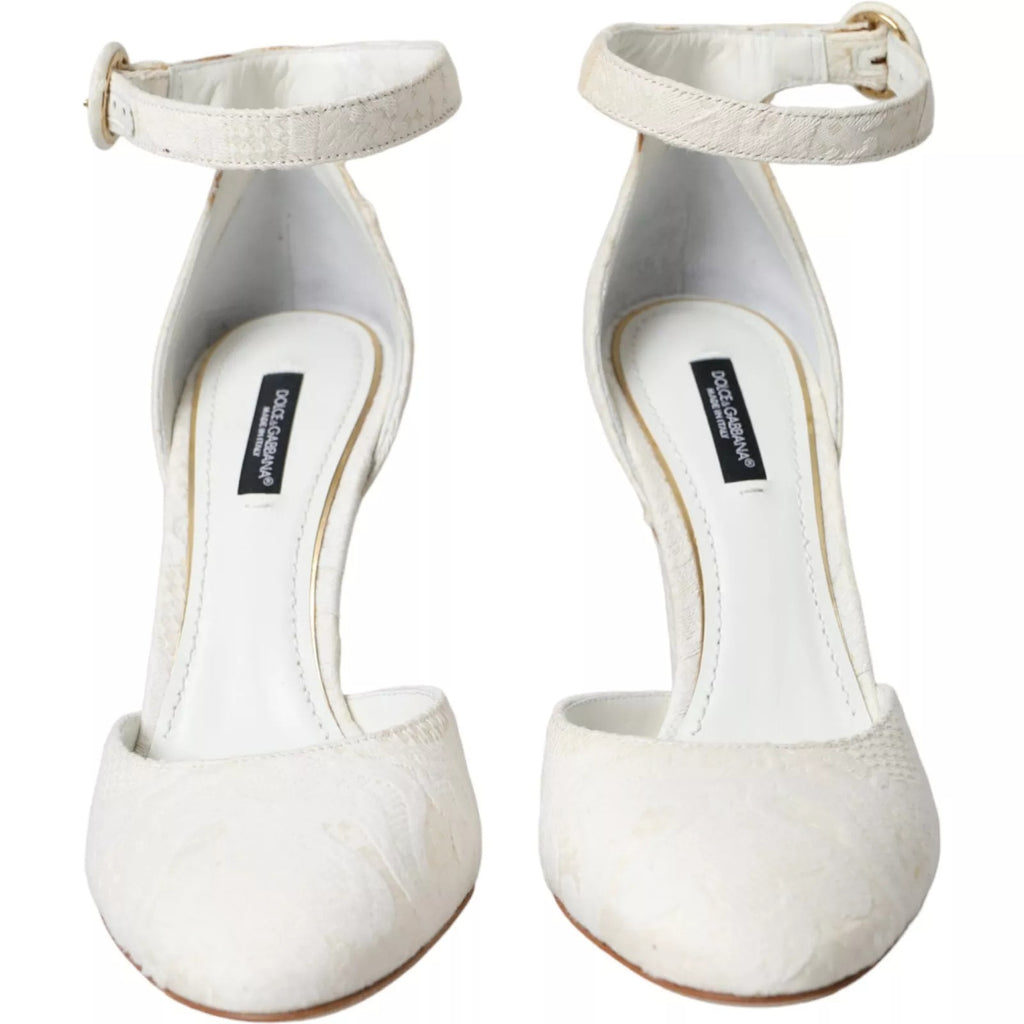Vita blommiga jacquard Mary Janes klackskor pumps