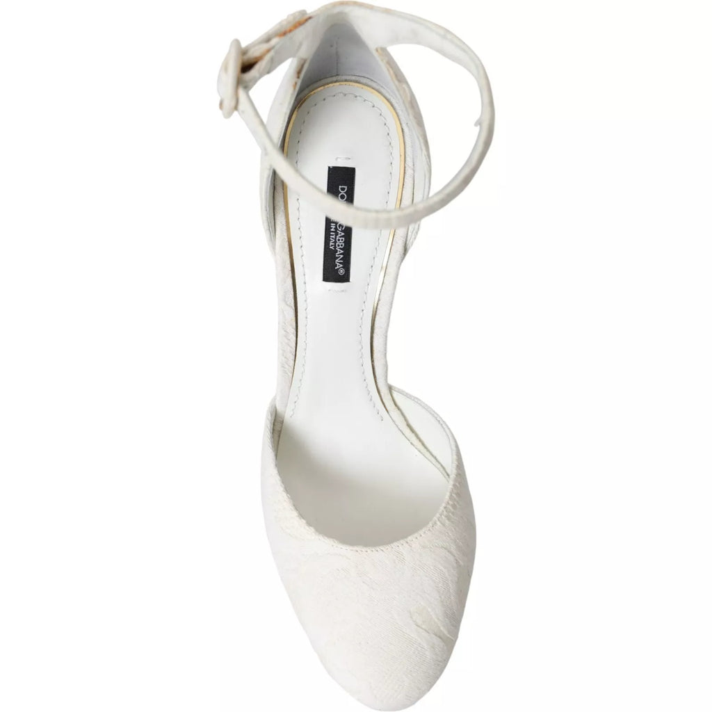 Vita blommiga jacquard Mary Janes klackskor pumps