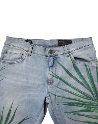 Dolce &amp; Gabbana Ljusblå Bladbomull Klassiska Herrjeans